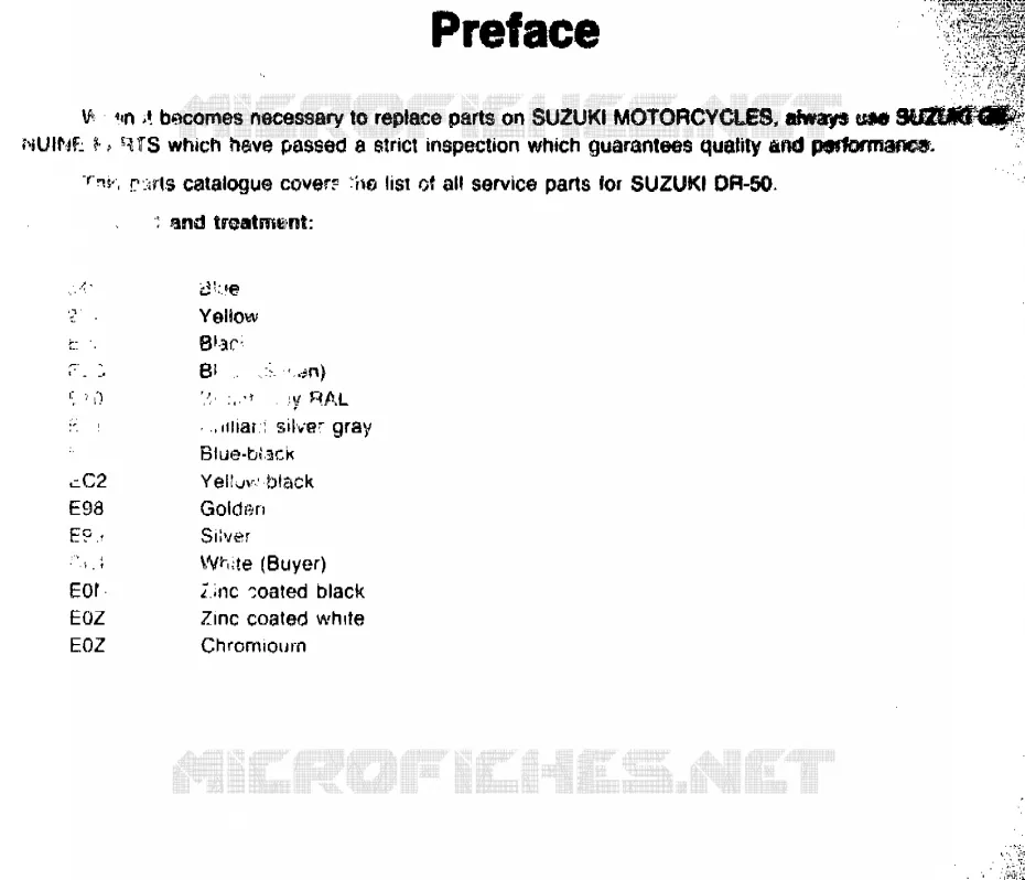 * CATALOG PREFACE * Suzuki MOTO 50 DR 1986  DR-50BIG