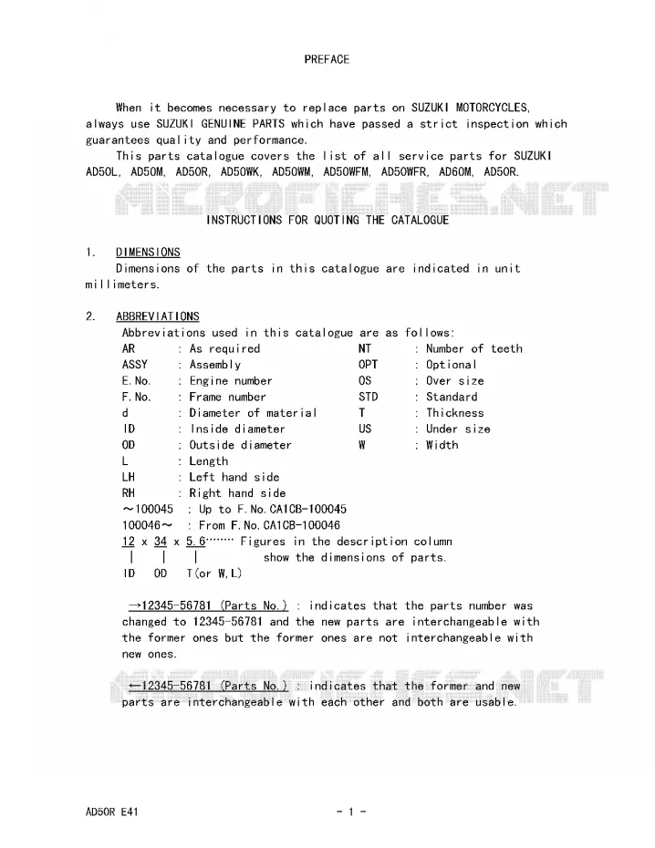 * CATALOG PREFACE * Suzuki SCOOTER 50 AD 1991  AD50WM(E41)