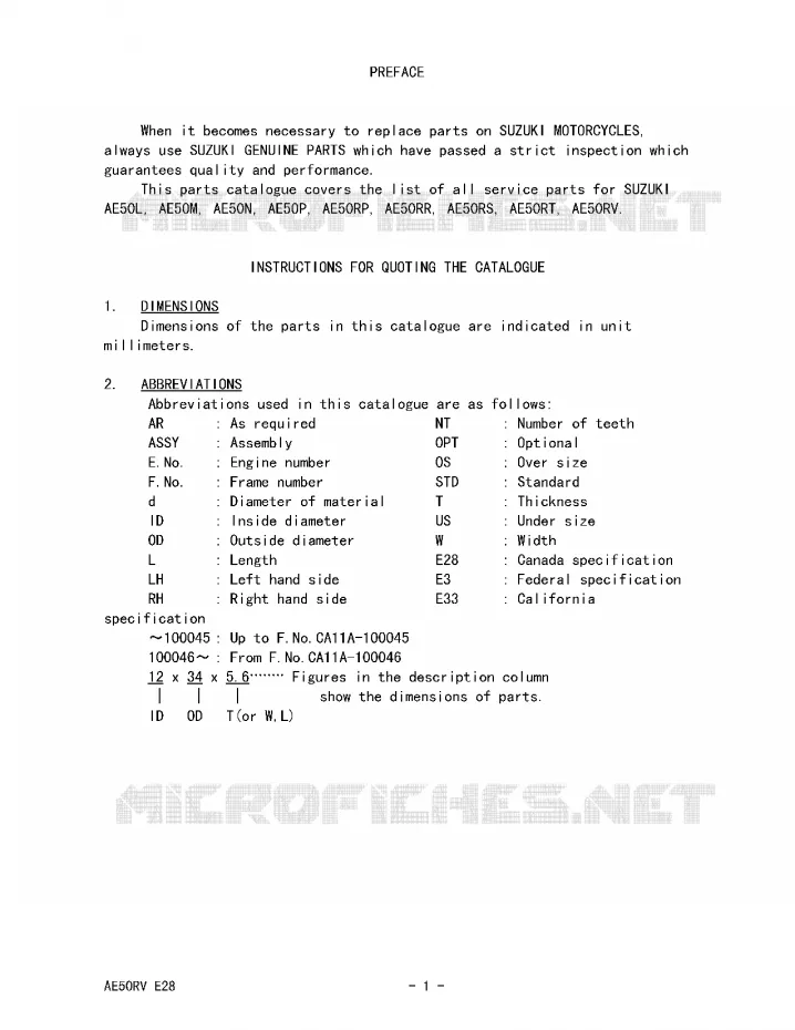* CATALOG PREFACE * Suzuki SCOOTER 50 AE 1991  AE50M(E28)