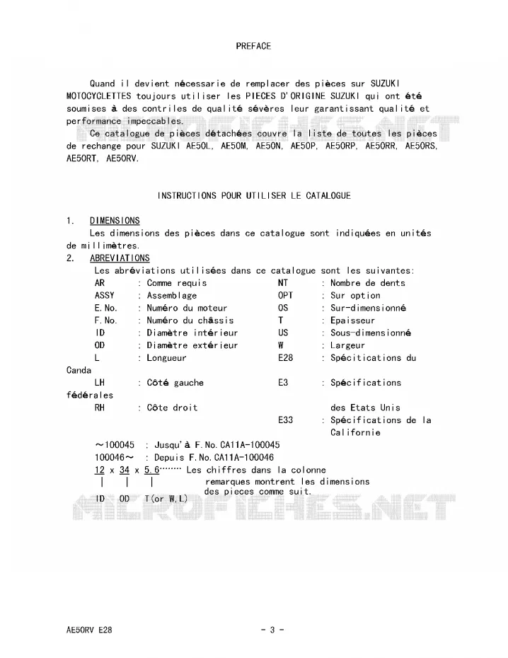 * CATALOG PREFACE * Suzuki SCOOTER 50 AE 1991  AE50M(E28)