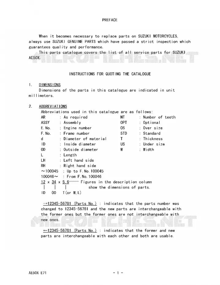 * CATALOG PREFACE * Suzuki SCOOTER 50 AE 1999  AE50X(E71)