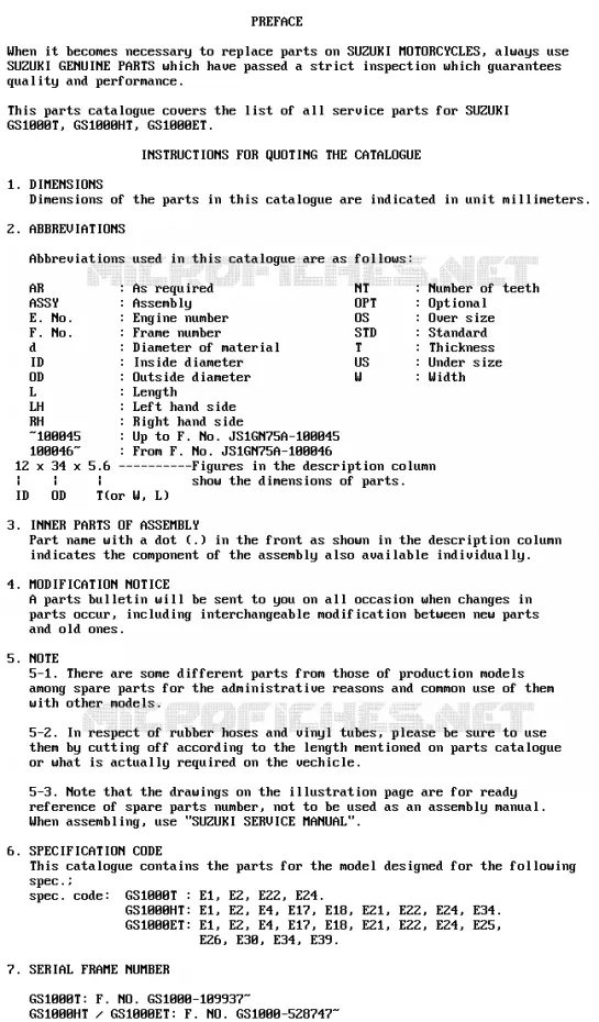 * CATALOG PREFACE * Suzuki MOTO 1000 GS 1980  GS1000T(T)