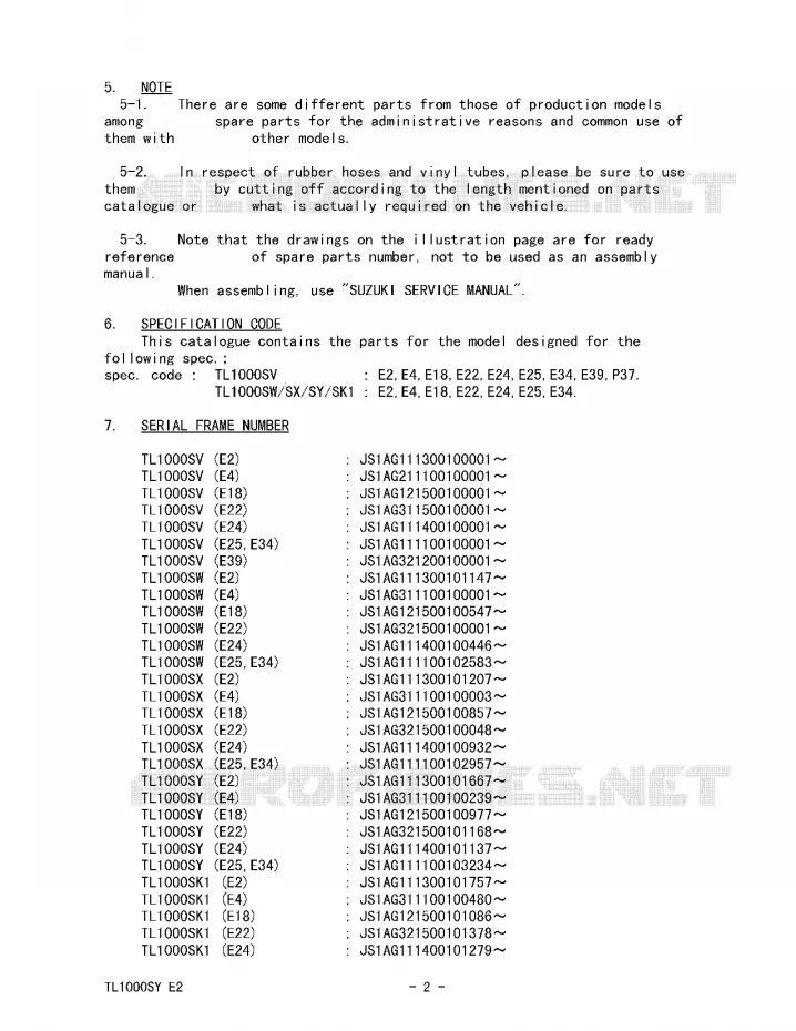 * CATALOG PREFACE * Suzuki MOTO 1000 TL-S 1999  TL1000SX(E2)