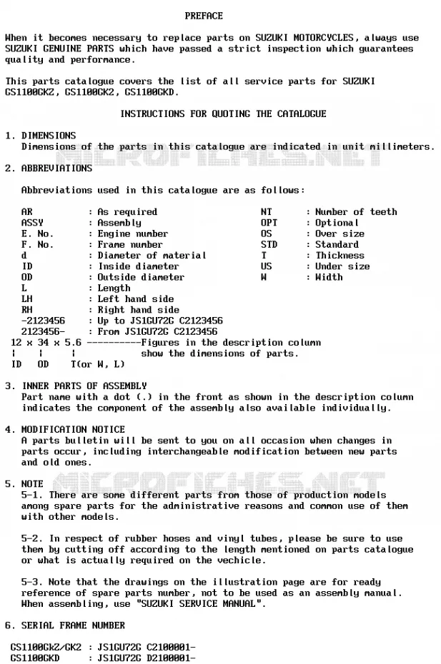 * CATALOG PREFACE * Suzuki MOTO 1100 GS-G 1982  GS1100GKZ(Z/2/D)