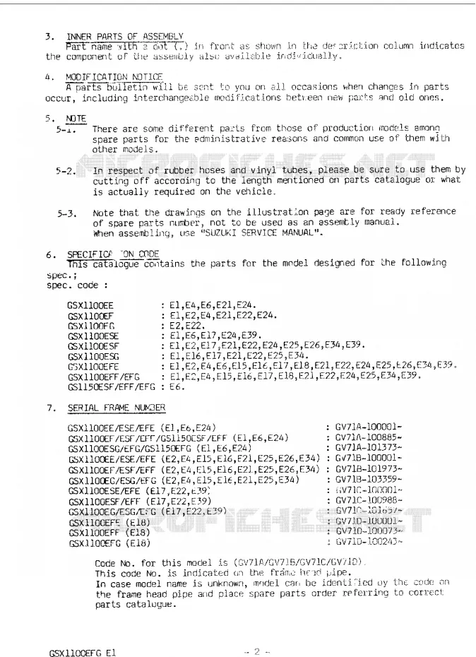 * CATALOG PREFACE * Suzuki MOTO 1100 GSX-E 1985  GSX1100EEF(E/F/G)