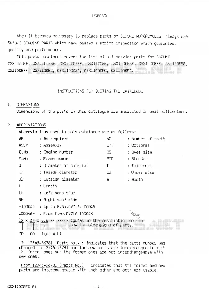 * CATALOG PREFACE * Suzuki MOTO 1100 GSX-E 1985  GSX1100EFF(E/F/G)