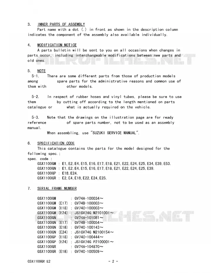 * CATALOG PREFACE * Suzuki MOTO 1100 GSX-G 1992  GSX1100GN(E2)
