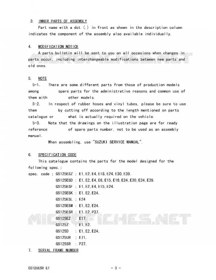 * CATALOG PREFACE * Suzuki MOTO 125 GS 1994  GS125UR(E1)