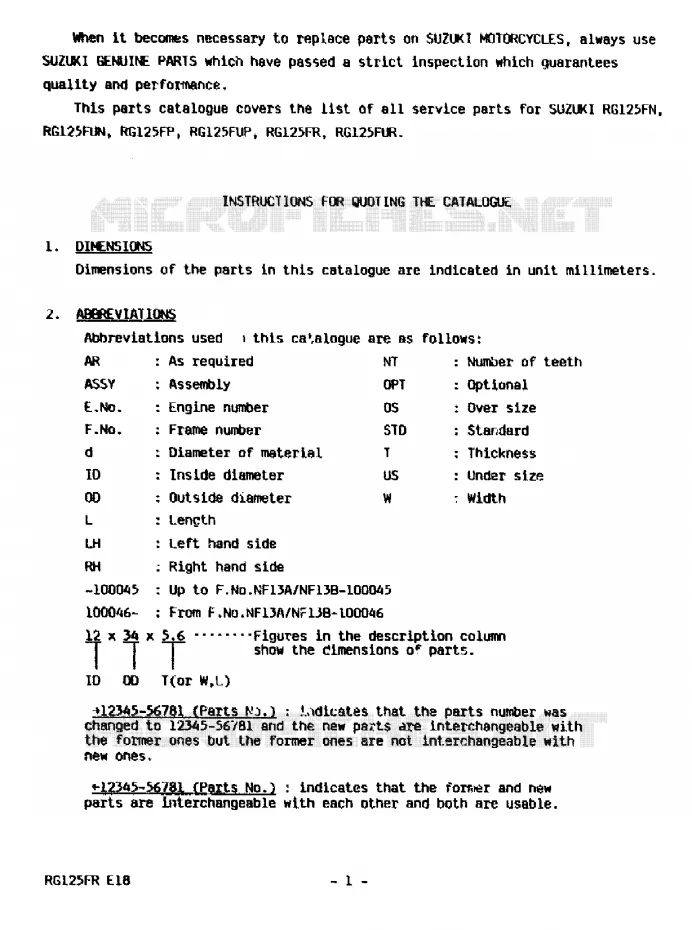 * CATALOG PREFACE * Suzuki MOTO 125 RG 1994  RG125FR(N/P/R)