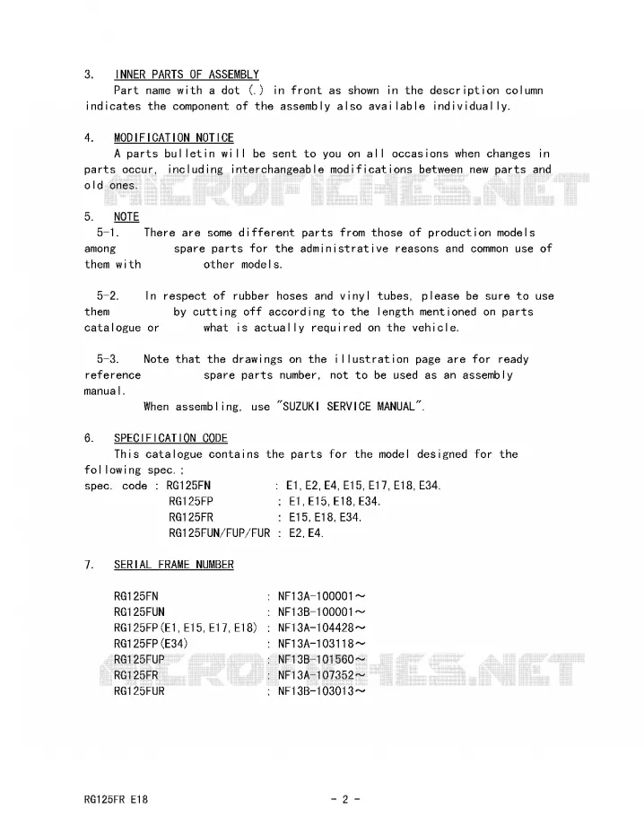 * CATALOG PREFACE * Suzuki MOTO 125 RG 1994  RG125FUR(E18)