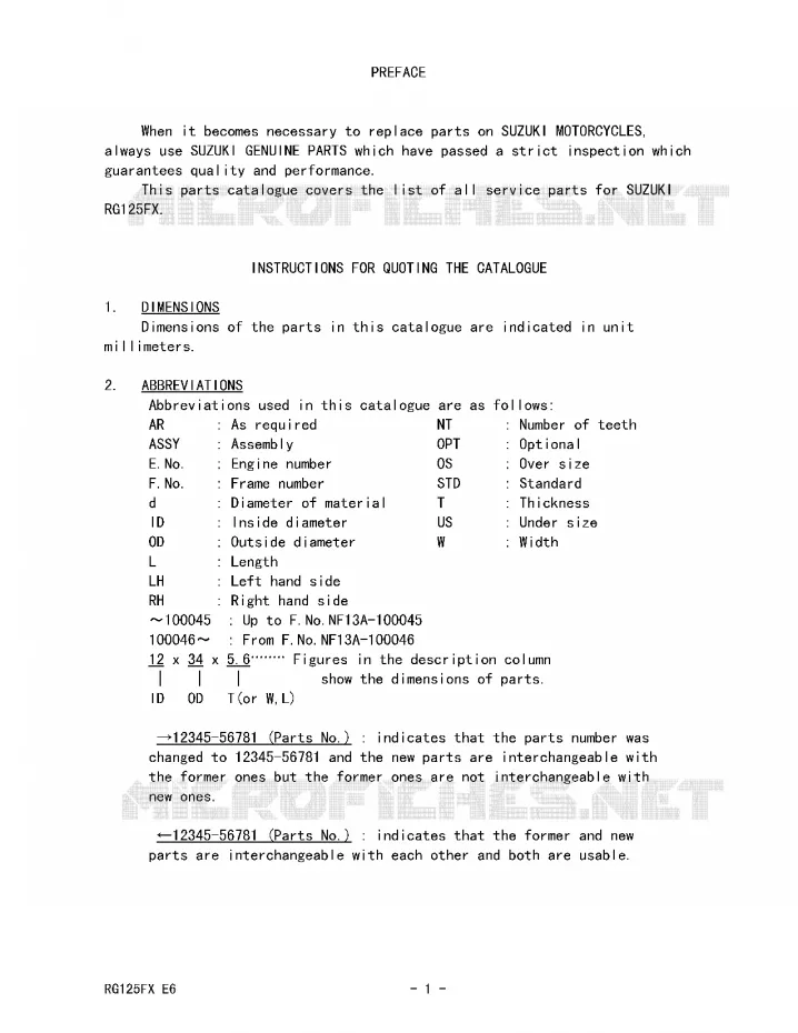 * CATALOG PREFACE * Suzuki MOTO 125 RG 1999  RG125FX(E6)