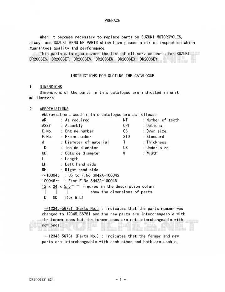 * CATALOG PREFACE * Suzuki MOTO 200 DR 1999  DR200SEX(E24)