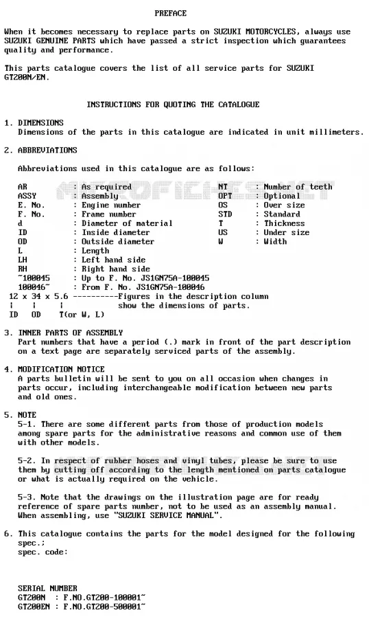 * CATALOG PREFACE * Suzuki MOTO 200 GT 1992  GT200N(N)