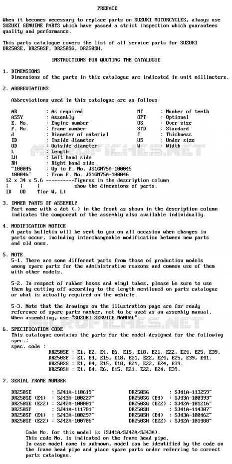 * CATALOG PREFACE * Suzuki MOTO 250 DR 1984  DR250SE(E/F/G/H)