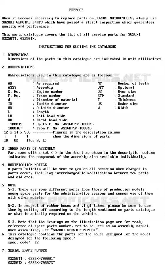 * CATALOG PREFACE * Suzuki MOTO 250 GS 1996  GS250TT(T/X)