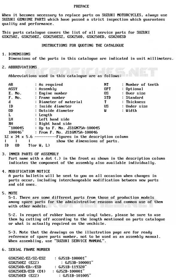 * CATALOG PREFACE * Suzuki MOTO 250 GSX 1982  GSX250EZ(Z/D)