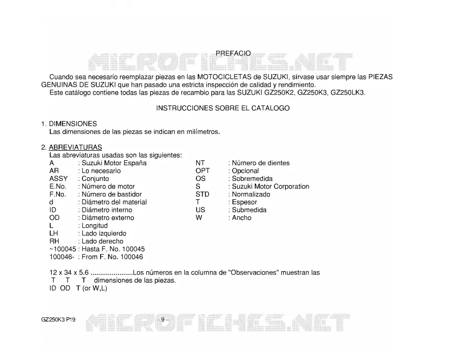 * CATALOG PREFACE * Suzuki MOTO 250 MARAUDER 2003  GZ250LK3(P19)