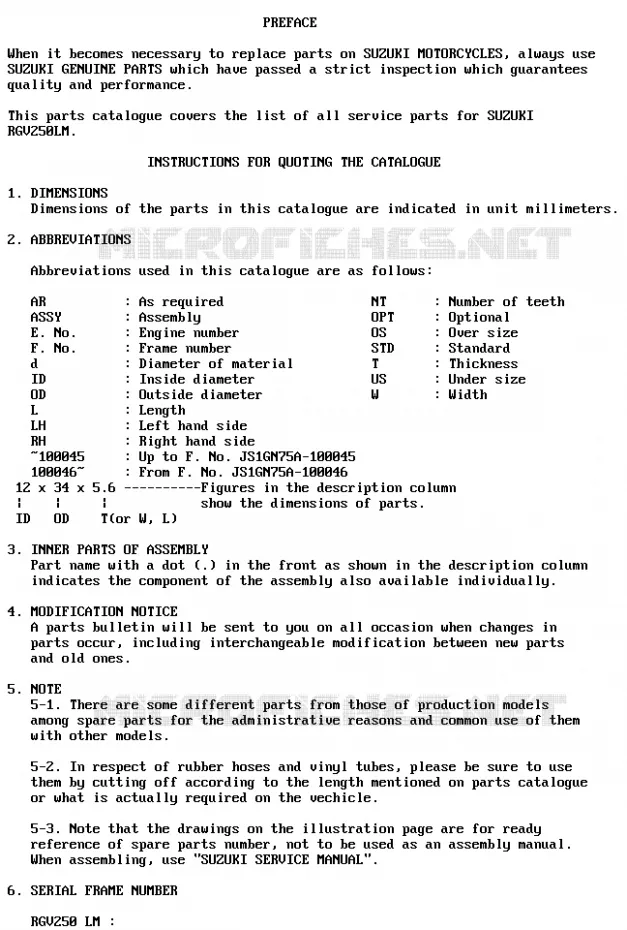 * CATALOG PREFACE * Suzuki MOTO 250 RG 1990  RGV250L