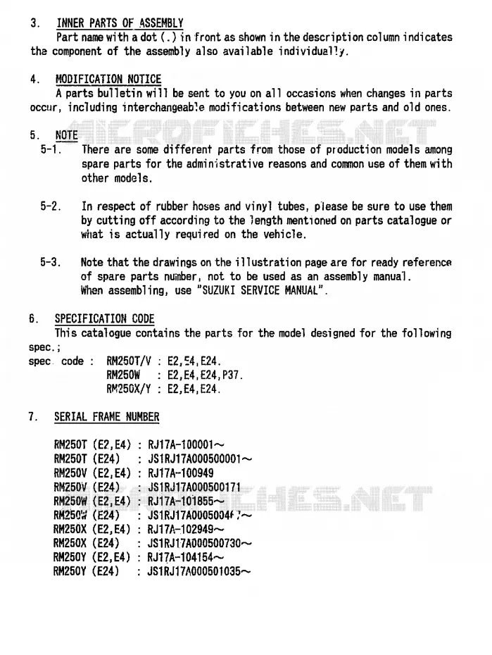 * CATALOG PREFACE * Suzuki MOTO 250 RM 1996  RM250T(T/V/W/X/Y)