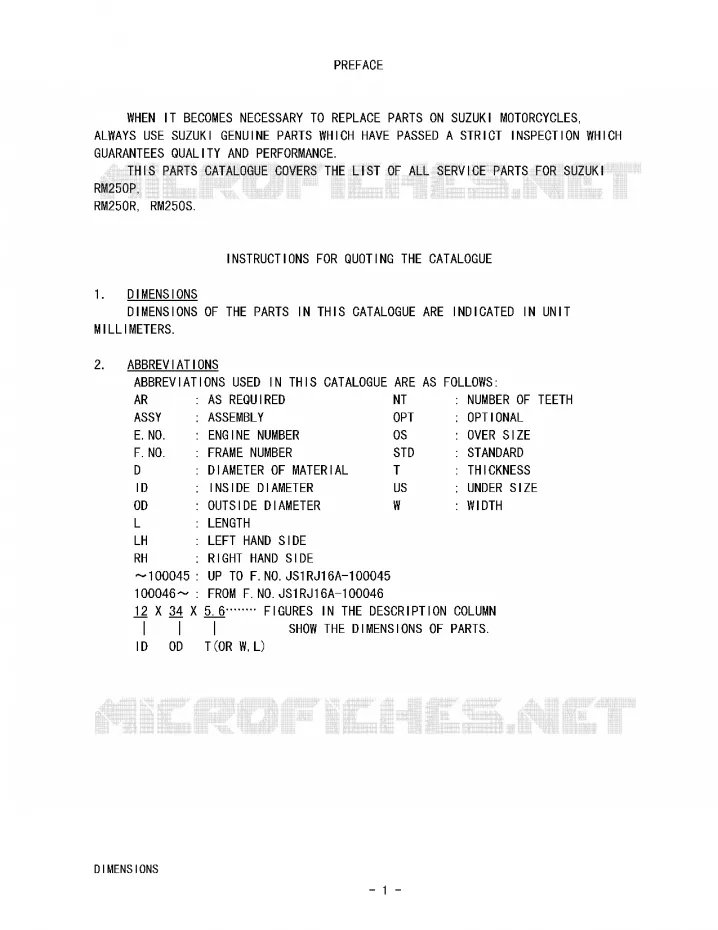 * CATALOG PREFACE * Suzuki MOTO 250 RM-250 1995  RM250S(E3)