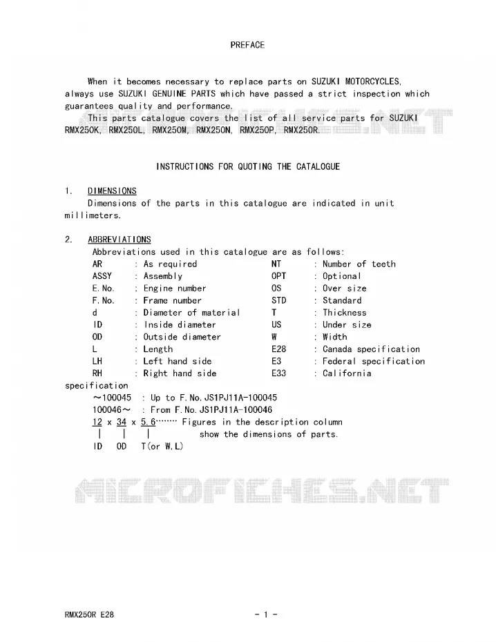 * CATALOG PREFACE * Suzuki MOTO 250 RMX 1990  RMX250L(E28)