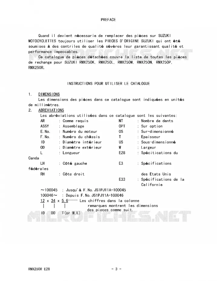 * CATALOG PREFACE * Suzuki MOTO 250 RMX 1990  RMX250L(E28)