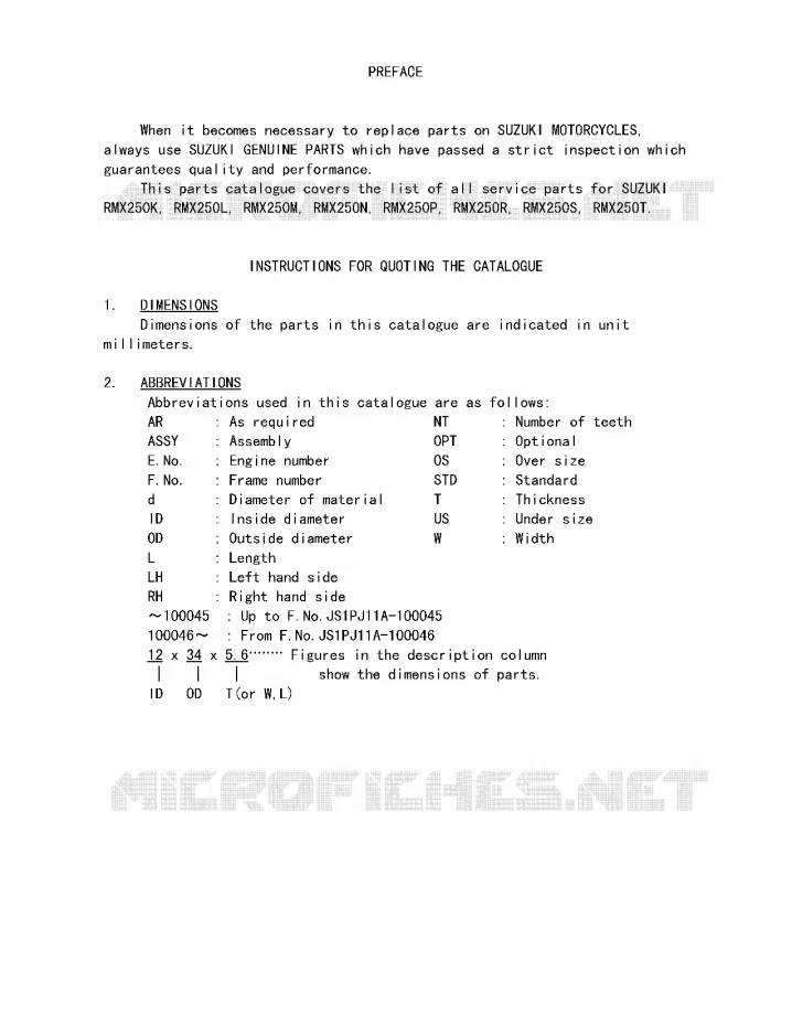 * CATALOG PREFACE * Suzuki MOTO 250 RMX 1990  RMX250L(E3)