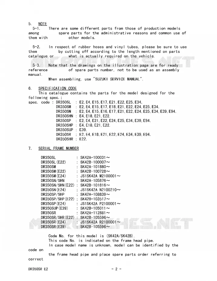 * CATALOG PREFACE * Suzuki MOTO 350 DR 1993  DR350SHP(E2)