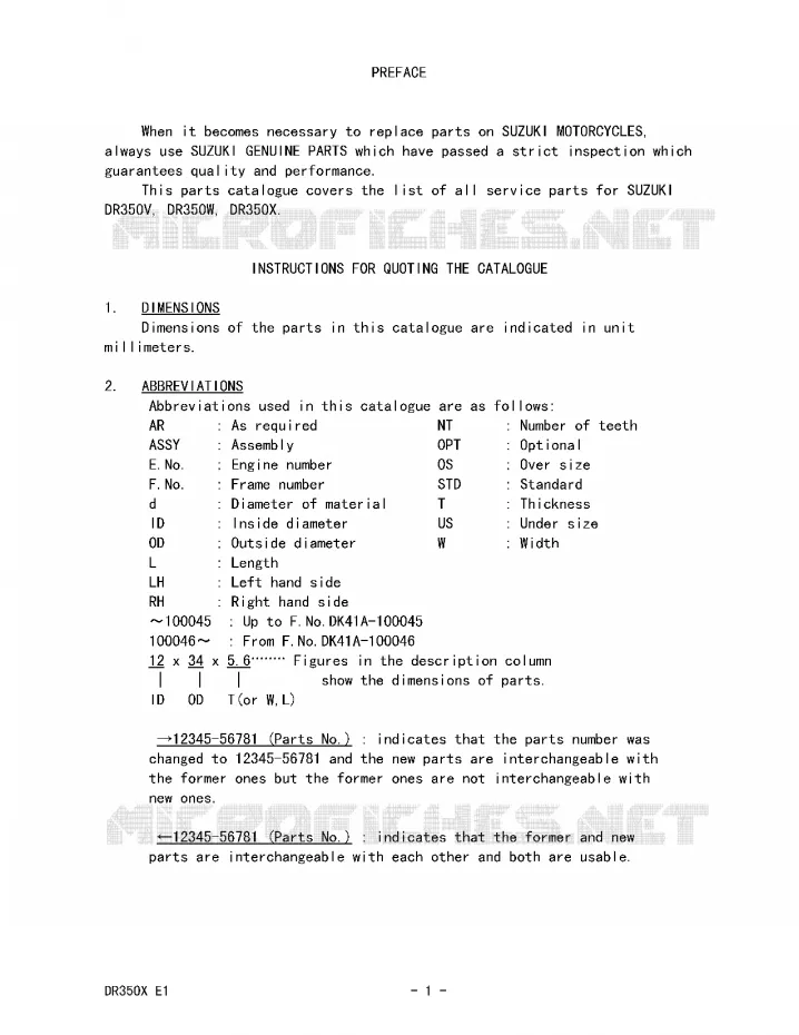 * CATALOG PREFACE * Suzuki MOTO 350 DR 1997  DR350V(E1)