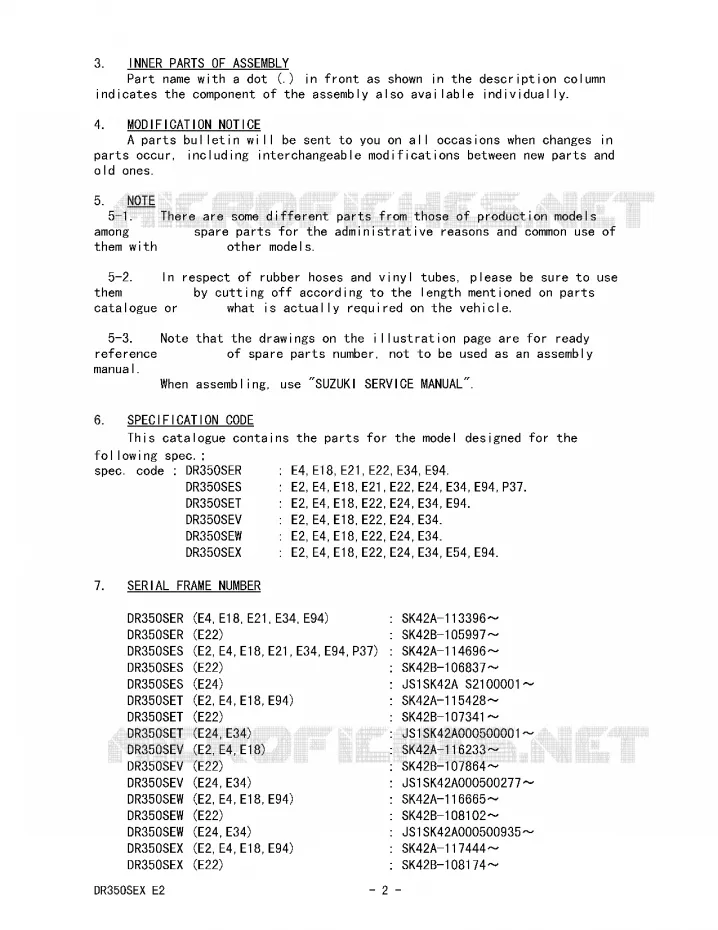 * CATALOG PREFACE * Suzuki MOTO 350 DR 1998  DR350SEW(E2)