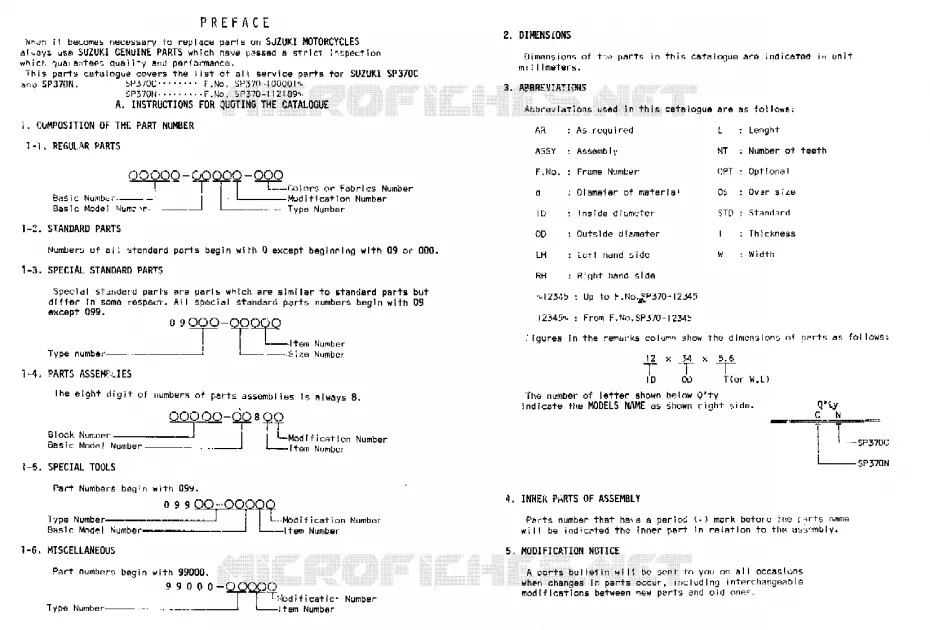 * CATALOG PREFACE * Suzuki MOTO 370 SP 1978  SP370C(C/N)