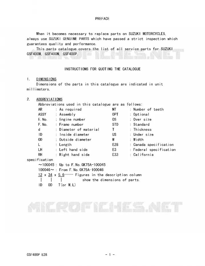 * CATALOG PREFACE * Suzuki MOTO 400 BANDIT-N 1991  GSF400M(E28)