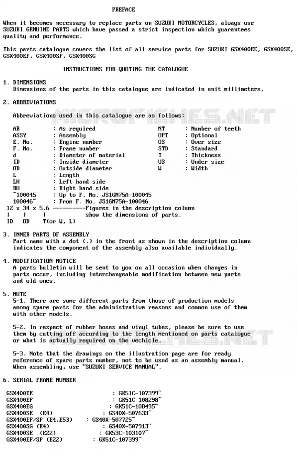 * CATALOG PREFACE * Suzuki MOTO 400 GSX 1985  GSX400EF(E2)