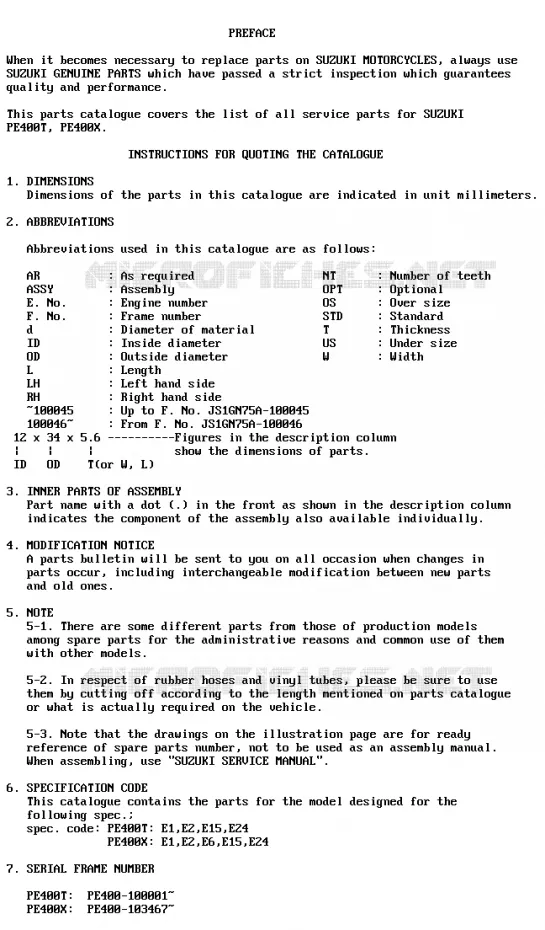 * CATALOG PREFACE * Suzuki MOTO 400 PE 1996  PE400T(T/X)