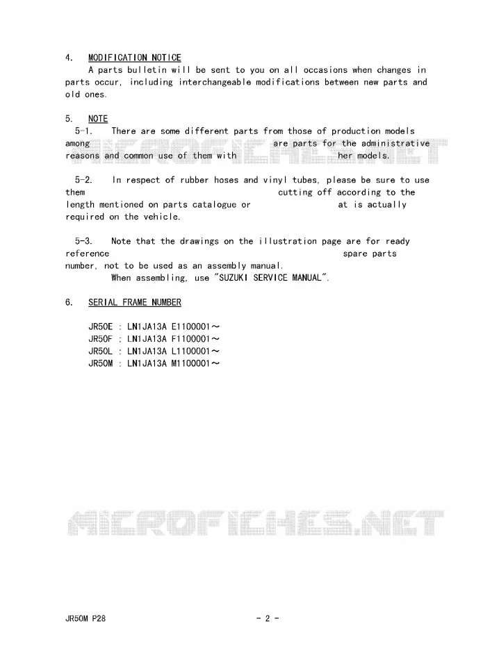 * CATALOG PREFACE * Suzuki MOTO 50 JR 1985  JR50F(P28)