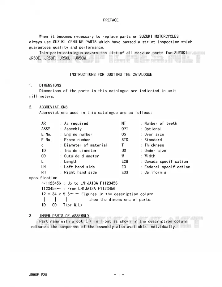 * CATALOG PREFACE * Suzuki MOTO 50 JR 1986  JR50G(P28)