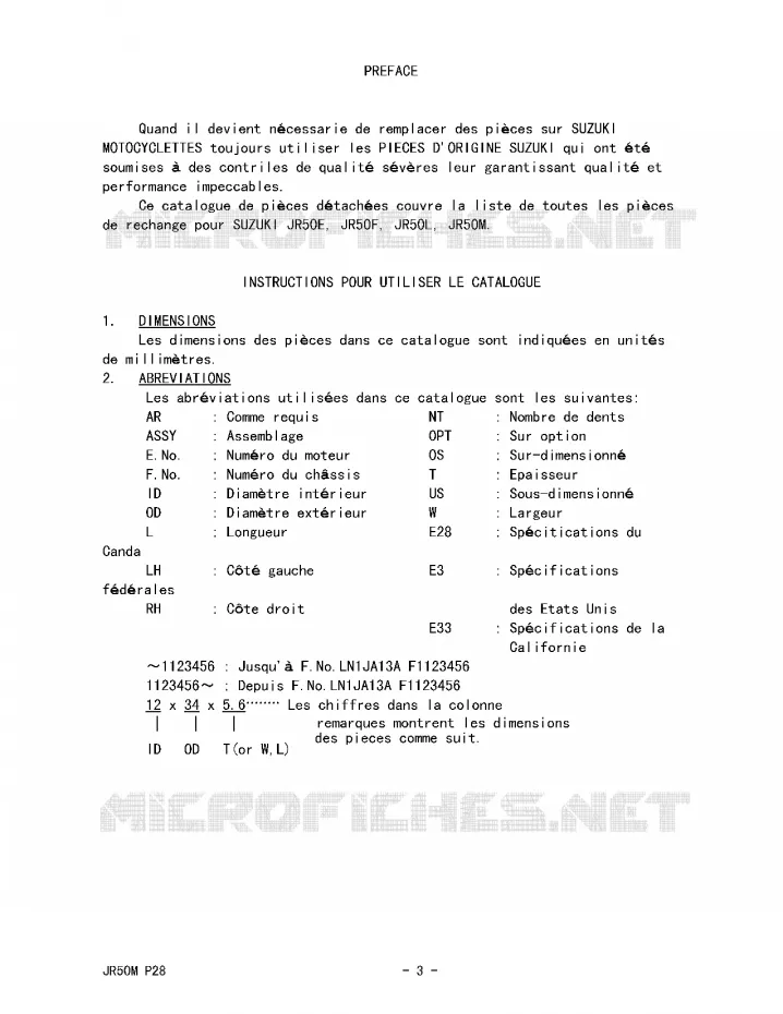 * CATALOG PREFACE * Suzuki MOTO 50 JR 1986  JR50G(P28)