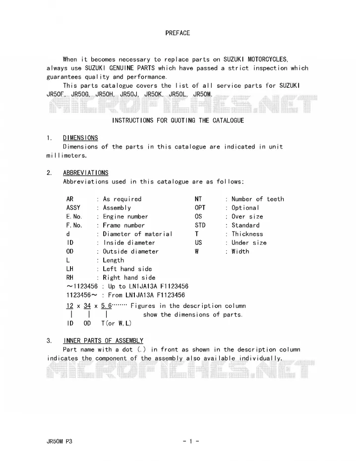 * CATALOG PREFACE * Suzuki MOTO 50 JR 1990  JR50L(P3)