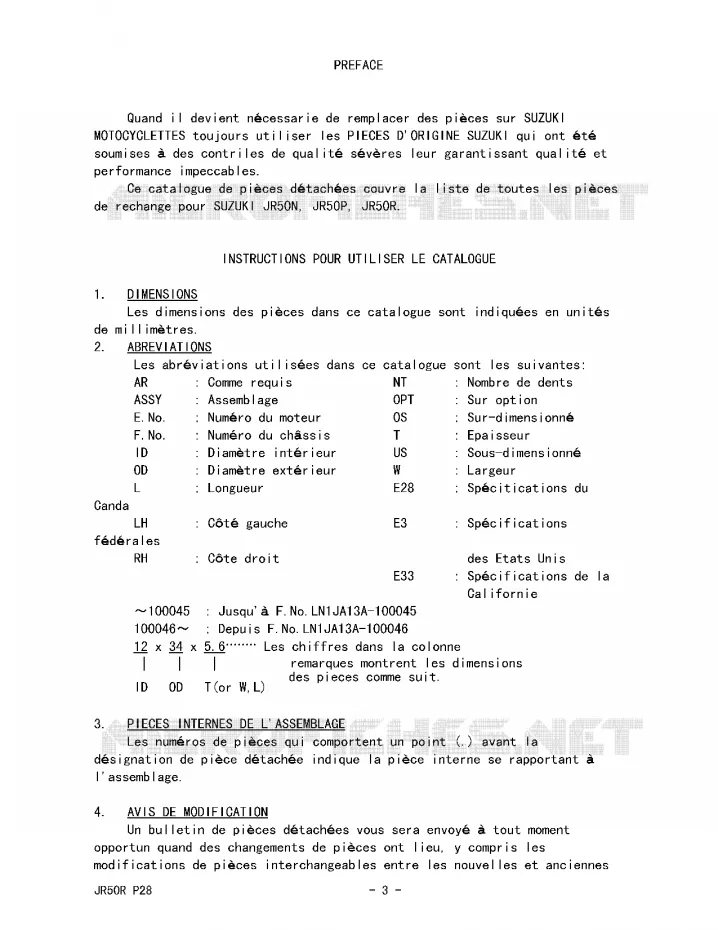* CATALOG PREFACE * Suzuki MOTO 50 JR 1994  JR50R(P28)