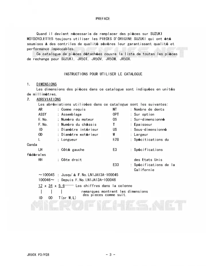 * CATALOG PREFACE * Suzuki MOTO 50 JR 1997  JR50V(P3/P28)