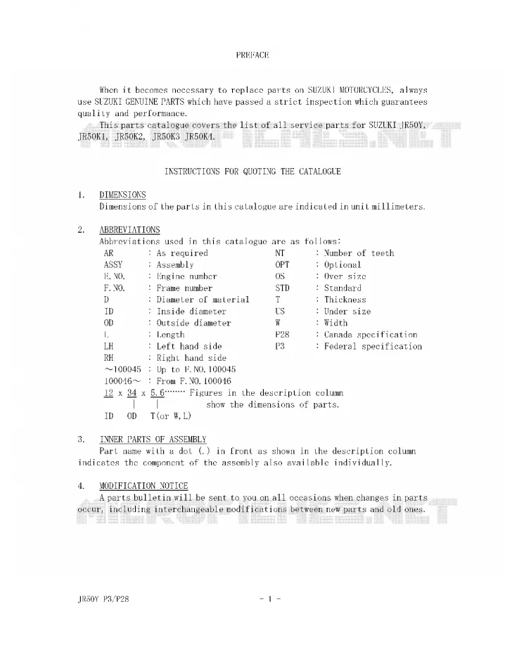 * CATALOG PREFACE * Suzuki MOTO 50 JR 2001  JR50K1(P3/P28)