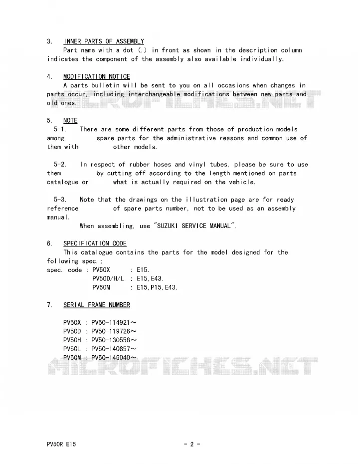 * CATALOG PREFACE * Suzuki MOTO 50 PV 1990  PV50L(E15)