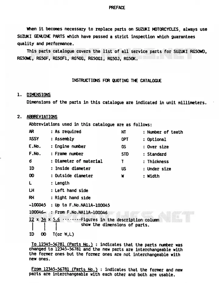 * CATALOG PREFACE * Suzuki MOTO 50 RG 1985  RG50F(D/E/F/1/G/J/K)