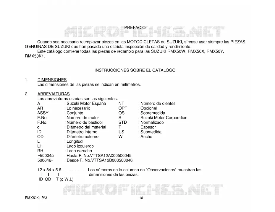 * CATALOG PREFACE * Suzuki MOTO 50 RMX 1998  RMX50W