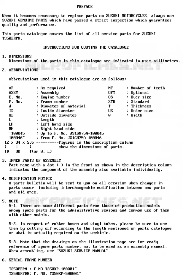 * CATALOG PREFACE * Suzuki MOTO 50 TS-ER 1979  TS50ERPDN(N)