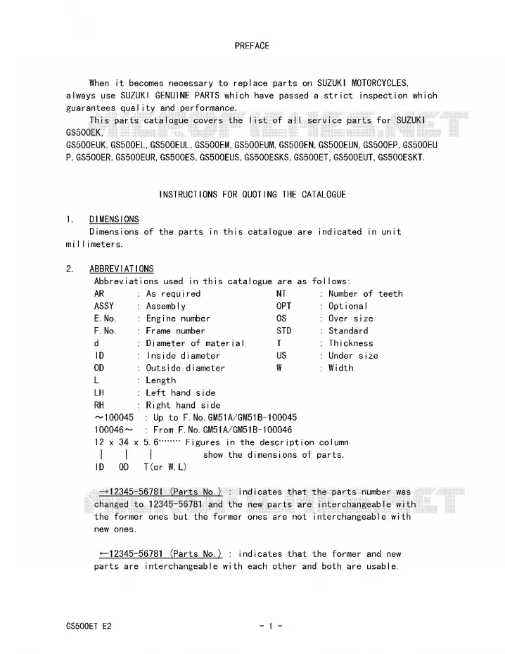* CATALOG PREFACE * Suzuki MOTO 500 GS-E 1993  GS500EP(E2)