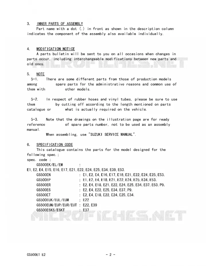 * CATALOG PREFACE * Suzuki MOTO 500 GS-E 1993  GS500EUP(E2)