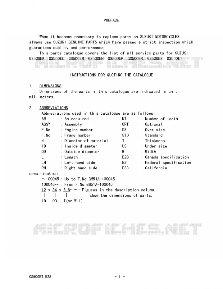* CATALOG PREFACE * Suzuki MOTO 500 GS-E 1995  GS500EUS(E28)