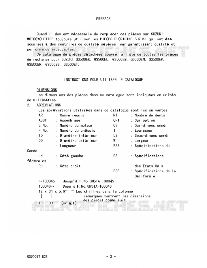 * CATALOG PREFACE * Suzuki MOTO 500 GS-E 1996  GS500ESKT(E28)