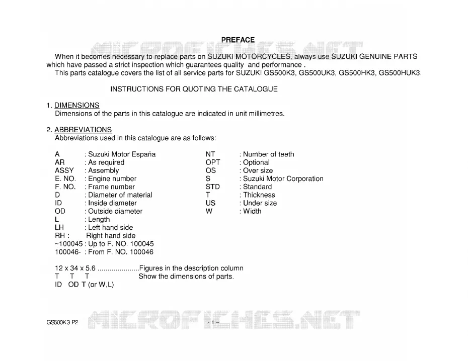 * CATALOG PREFACE * Suzuki MOTO 500 GS-E 2003  GS500UK3(P19)